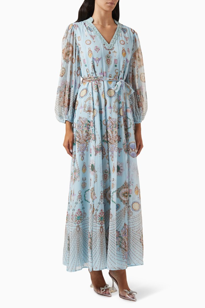 

Beaujolais-A Printed Maxi Dress in Chiffon, Blue