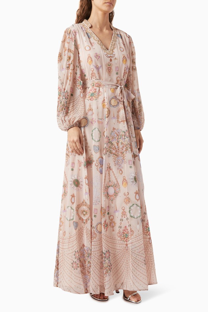 

Beaujolais-A Printed Maxi Dress in Chiffon, Pink