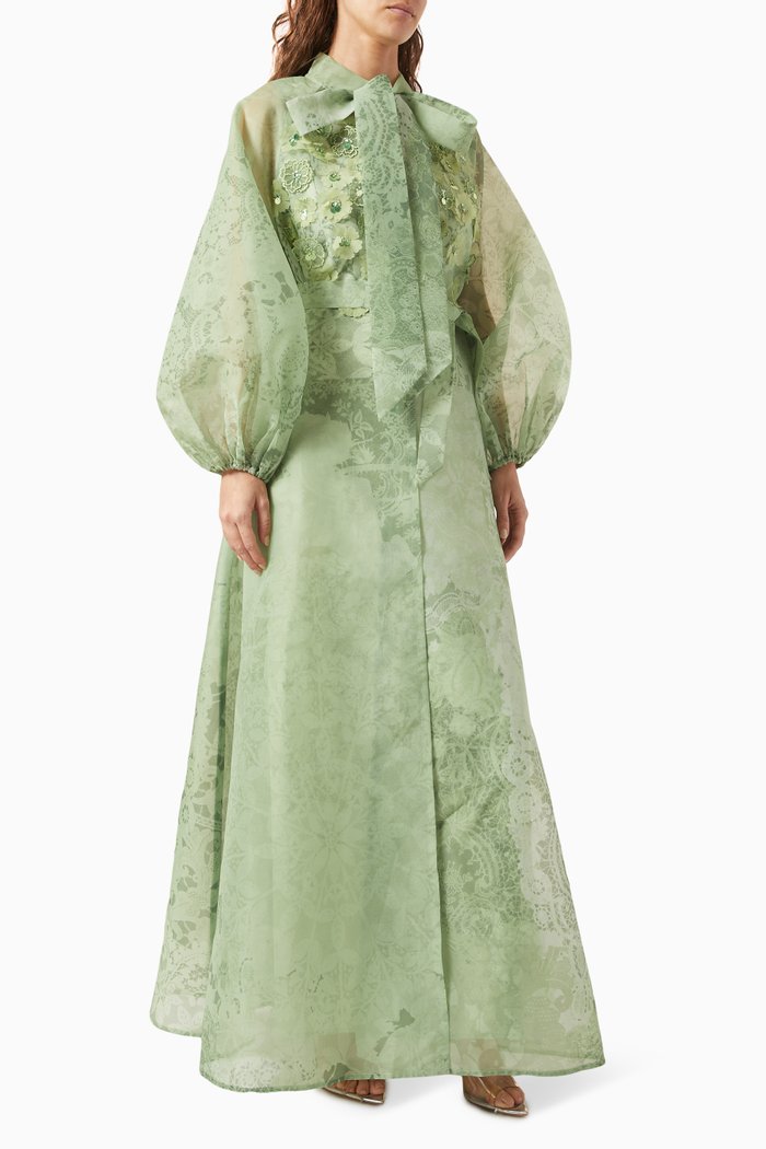 

Parsley 3D Floral-embellished Dress in Organza, Green