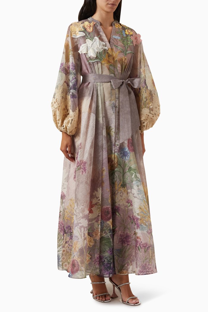 Petit-point 3D Floral Dress in Organza, Pink