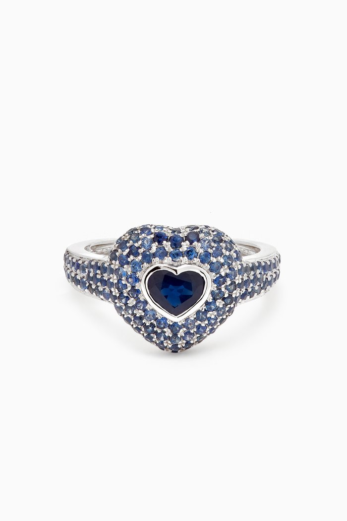 

Heart Sapphire Pinky Ring in 18kt White Gold, Blue