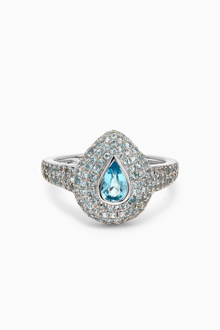 

Pear Topaz Pinky Ring in 18kt White Gold, Blue