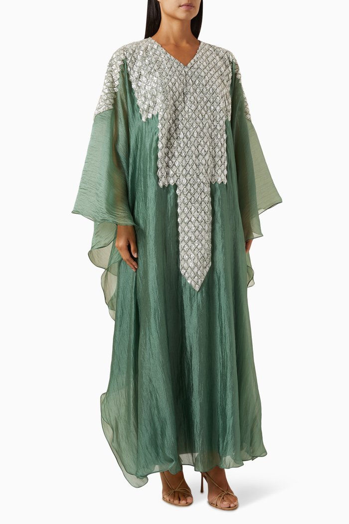 

Bead-embellished Abaya in Organza, Multicolour