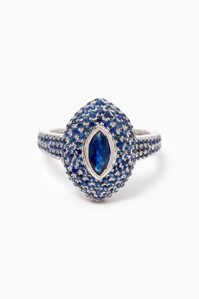Marquise Sapphire Pinky Ring in 18kt White Gold, Blue