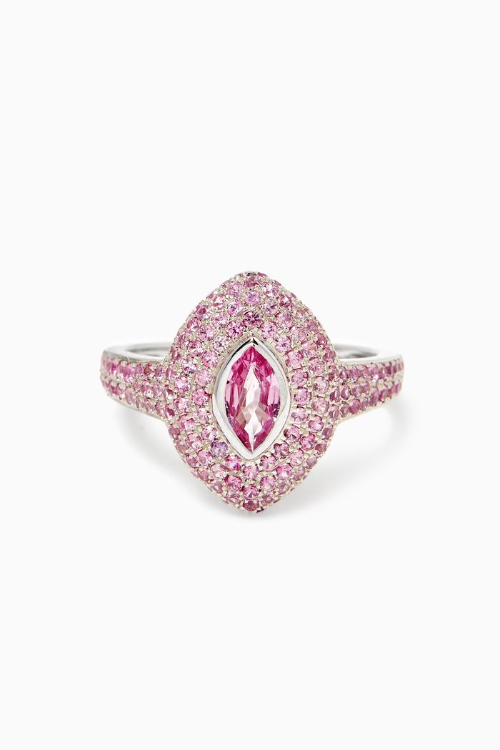 

Marquise Sapphire Pinky Ring in 18kt White Gold, Pink