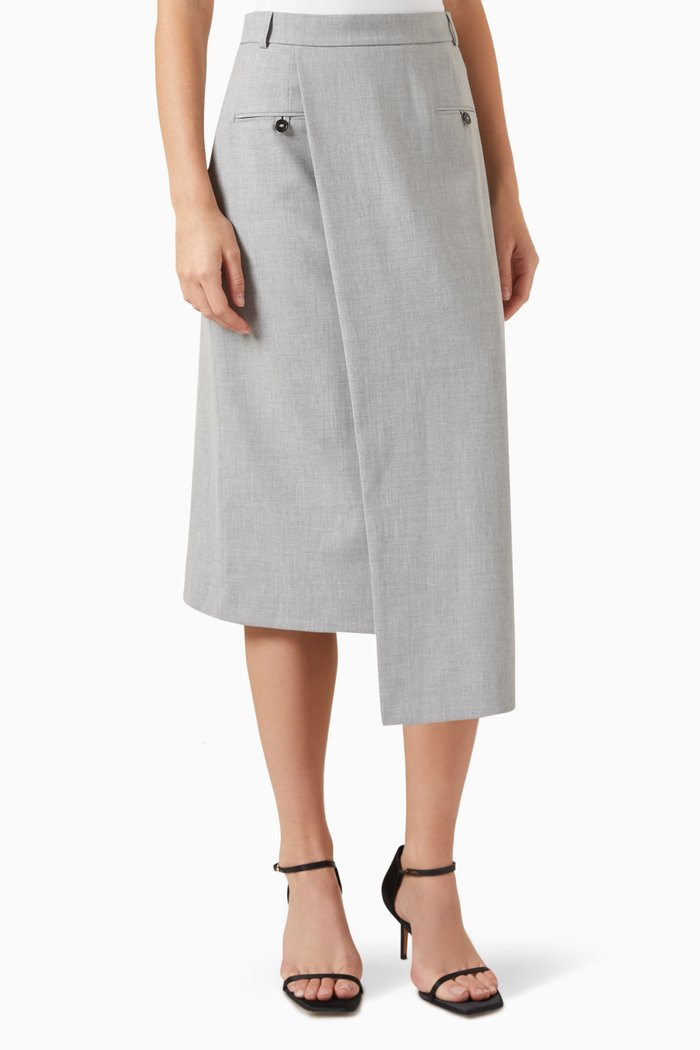 

Asymmetric Midi Skirt in Matte Suit Fabric, Grey