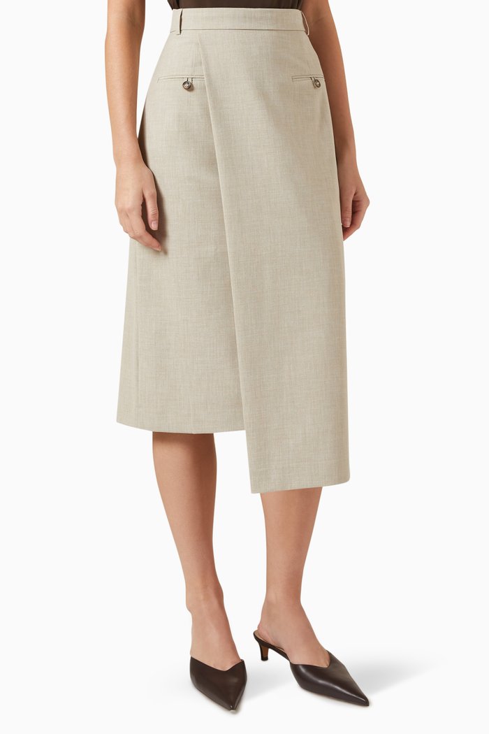 

Asymmetric Midi Skirt in Matte Suit Fabric, Neutral