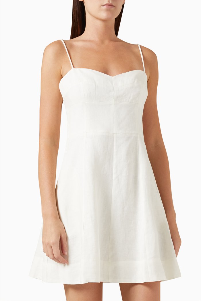 

Flared Mini Dress in Linen, White