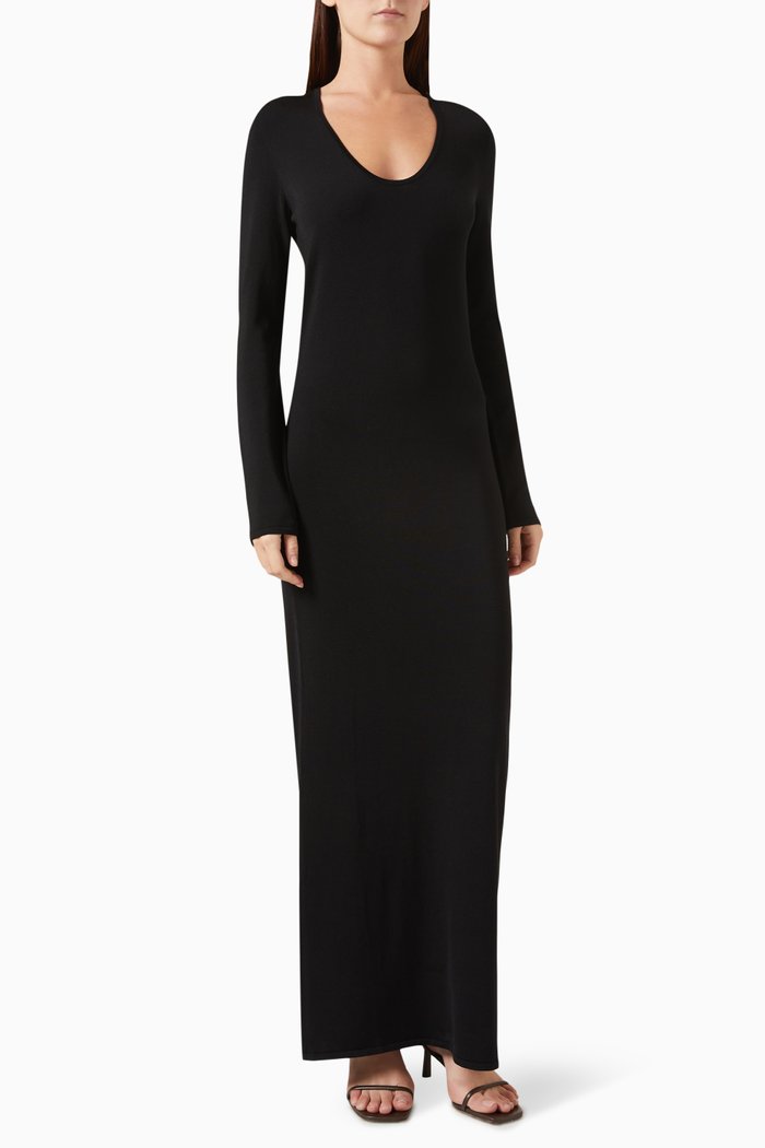

Long-sleeve Maxi Dress in Viscose-blend Jersey, Black