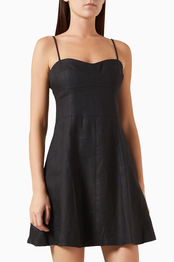 

Flared Mini Dress in Linen, Black