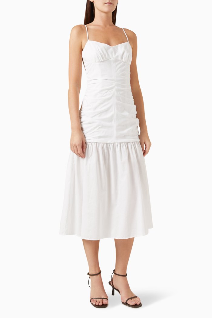

Ruched Midi Dress in Cotton Batiste, White