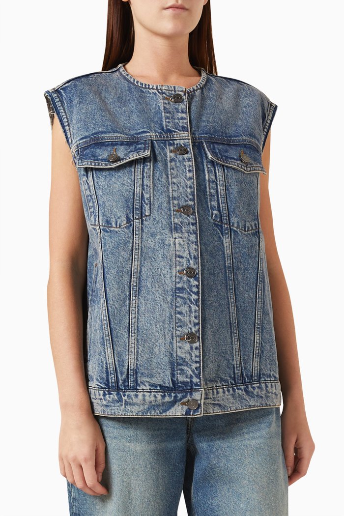 Button-front Vest in Denim, Blue