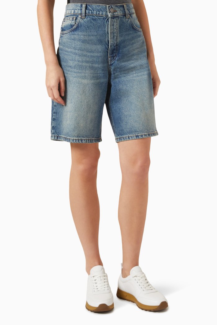 Wide-leg Shorts in Denim, Blue