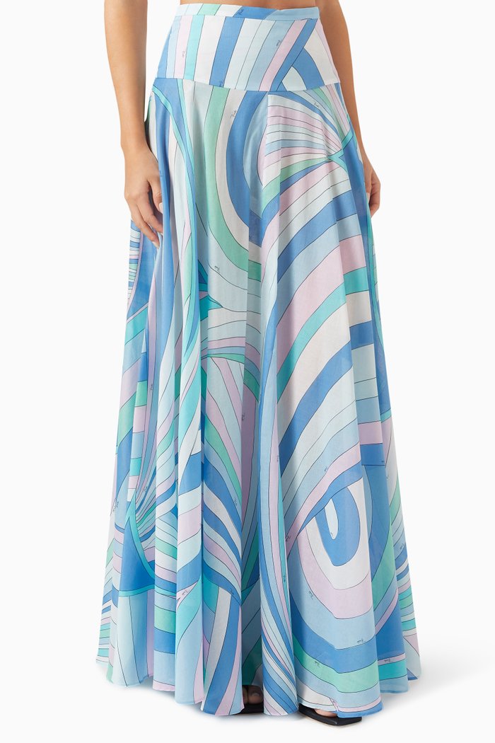 

Iride-print Maxi Skirt in Cotton-muslin, Blue