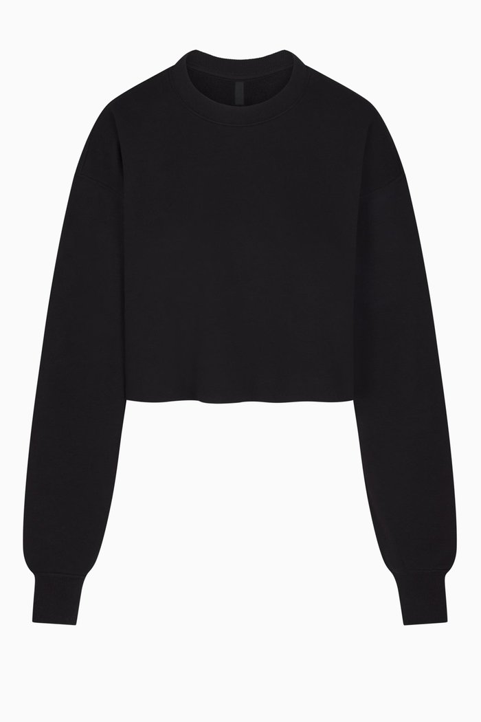 

Cropped Crewneck Sweatshirt in Cotton Fleece, Black