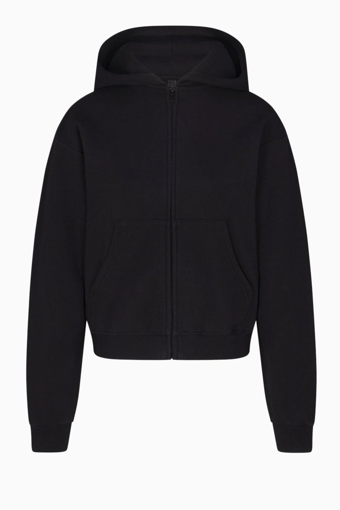 Zip-up Hoodie in Cotton-fleece, Black