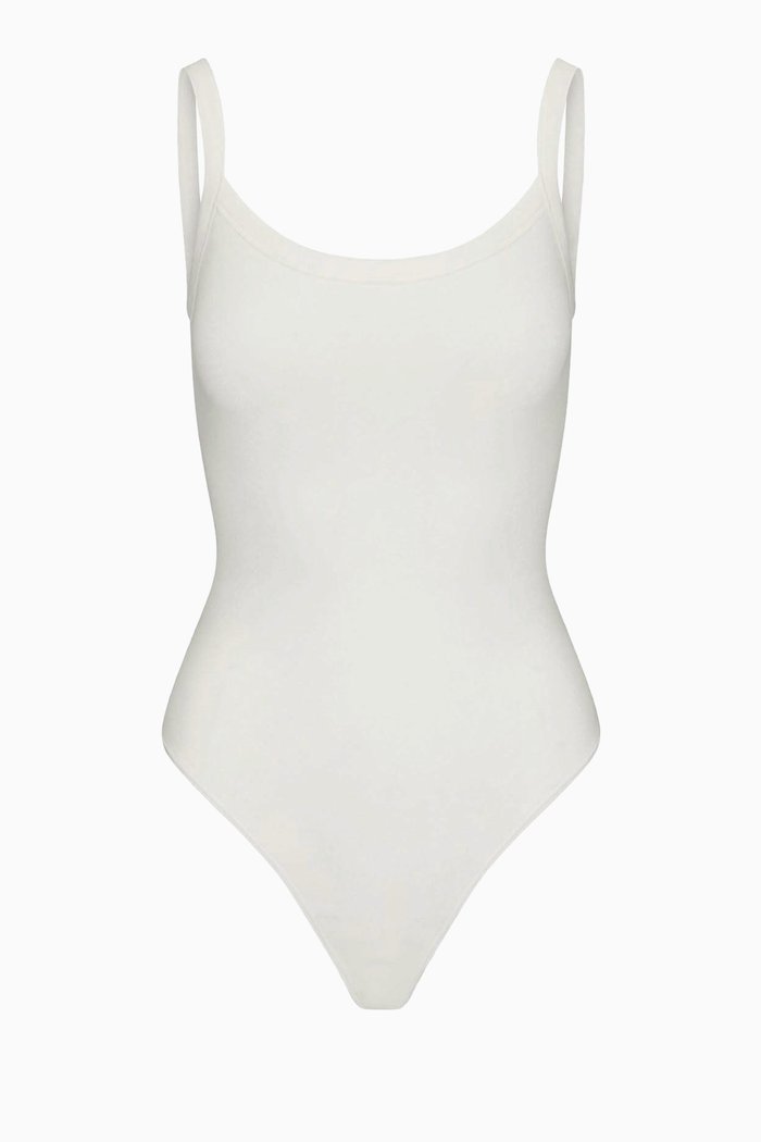 Scoop-neck Bodysuit in Cotton-jersey, White