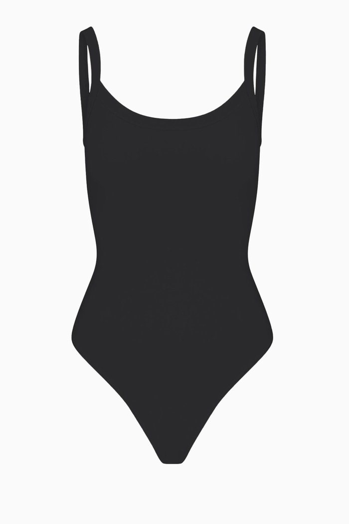 Scoop-neck Bodysuit in Cotton-jersey, Black