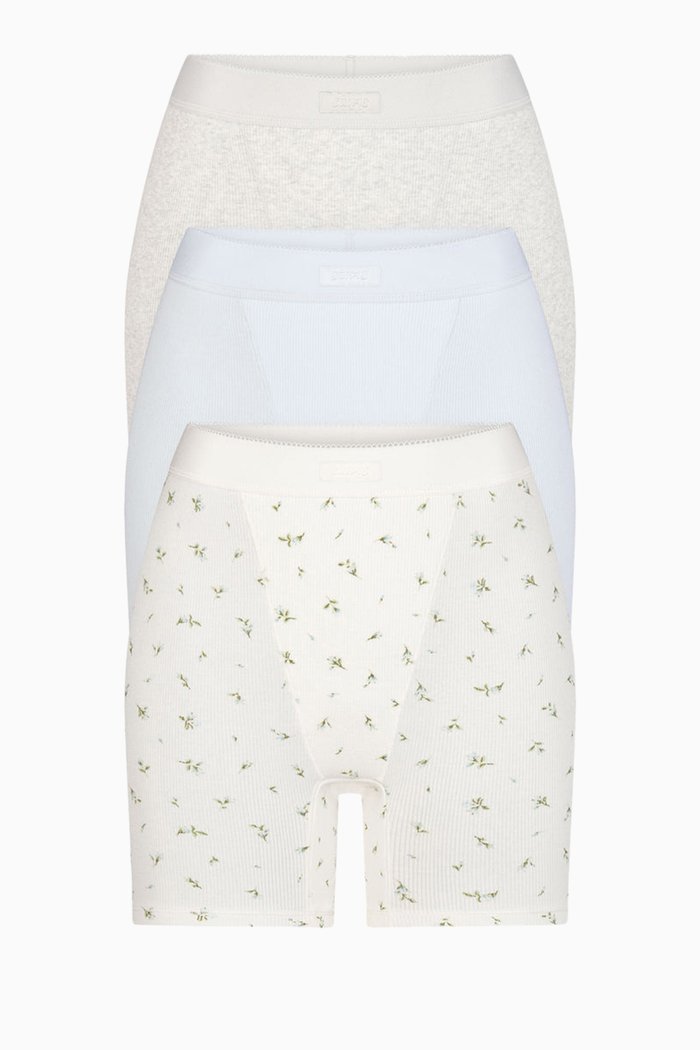 

Boxer Shorts in Ribbed Cotton-jersey, Set of 3, Blue