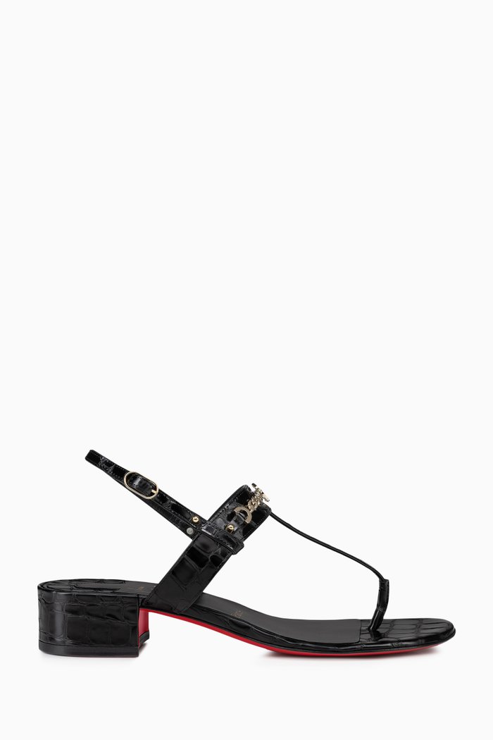 

MJ 25 Thong Sandals in Croc-embossed Leather, Black