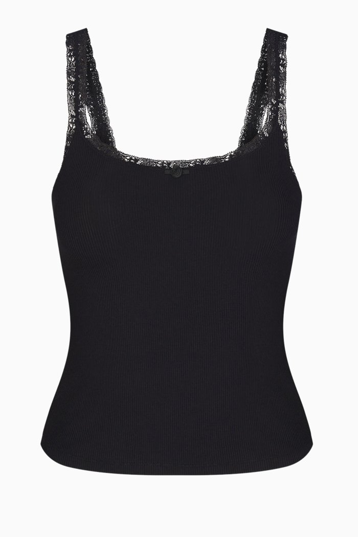 

Soft Lounge Lace Tank Top, Black