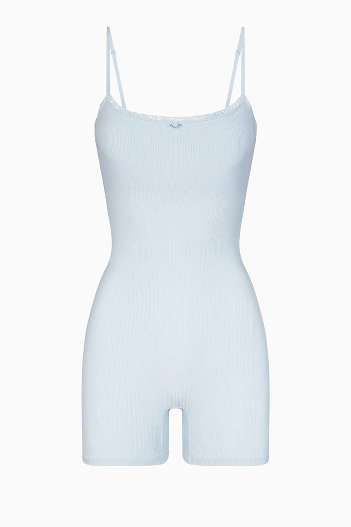 

Soft Lounge Lace Short Bodysuit in Rib-knit, Grey