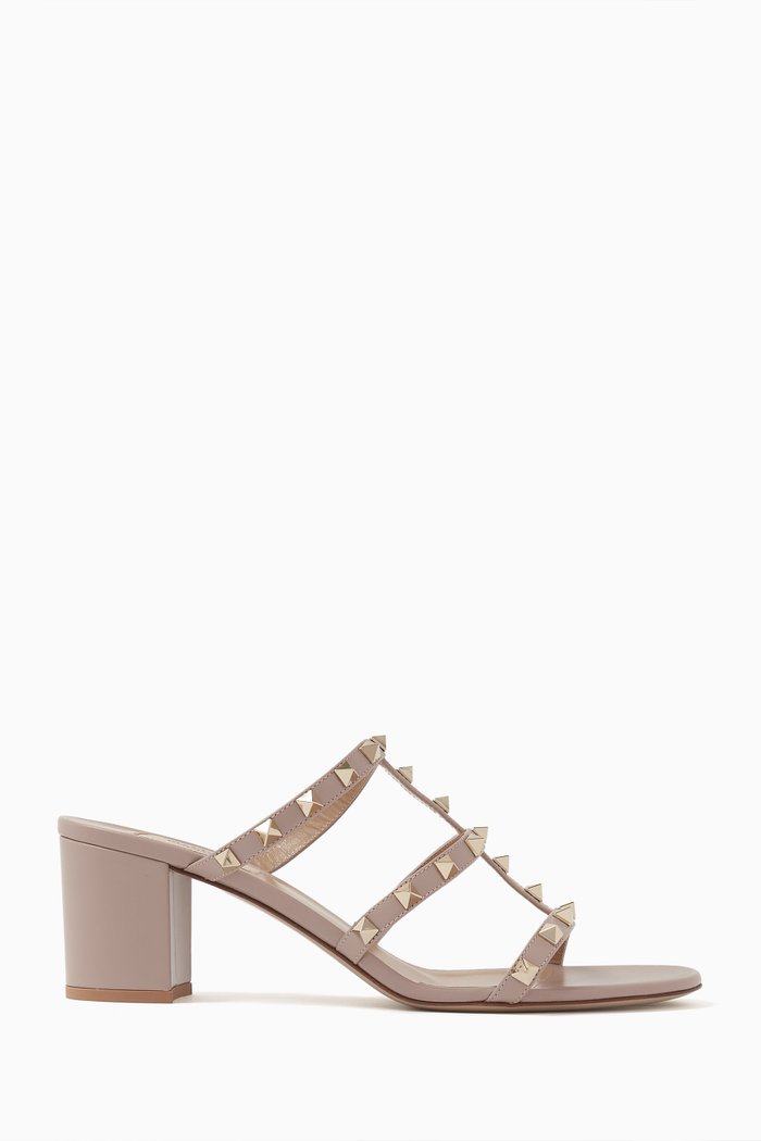 

Valentino Garavani Rockstud 60 Slide Sandals in Leather, Neutral