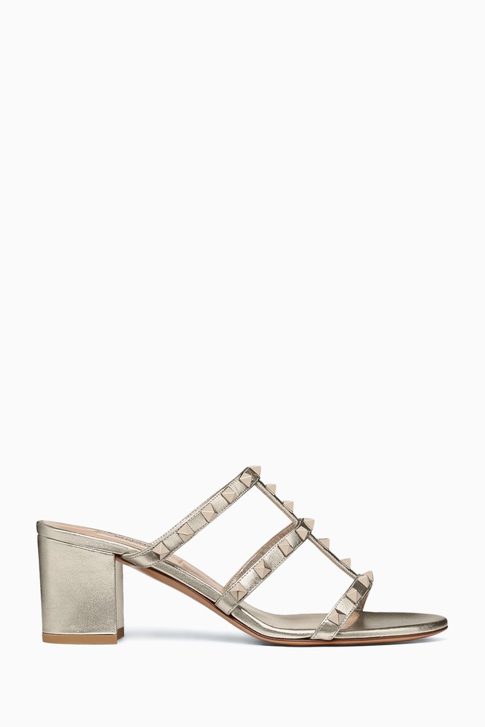 

Valentino Garavani Rockstud 60 Slide Sandals in Leather, Neutral