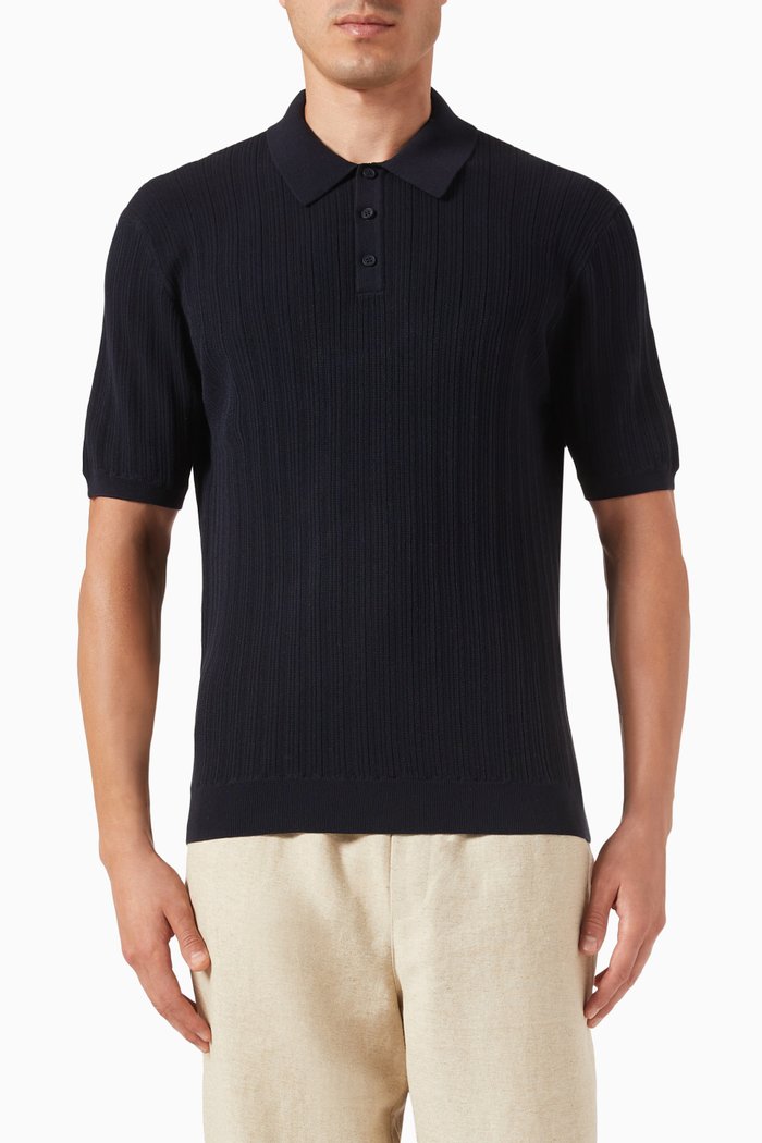 

Naples Polo Shirt in Vertical Knit, Blue