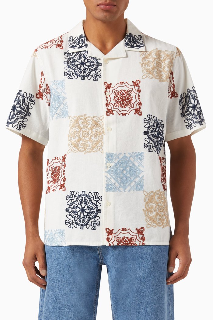 

Didcot Ornate Squares Shirt in Cotton & Linen, Multicolour