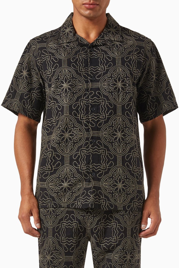 

Didcot Tile Stitch Shirt in Cotton & Linen, Green