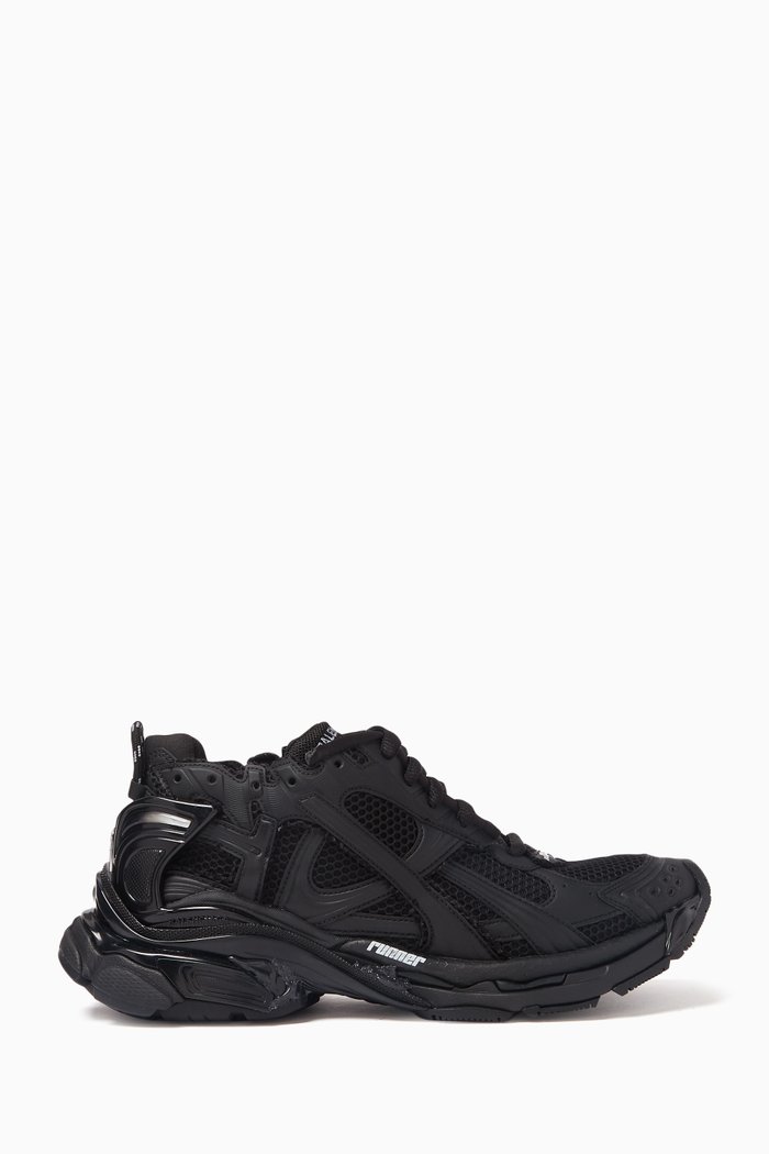 

Runner Sneakers in Faux Leather and Mesh, Black