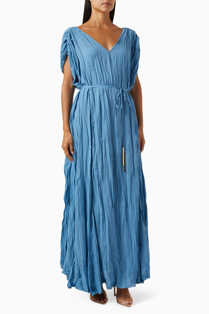 

Belted Kaftan in Organic Plisse, Blue