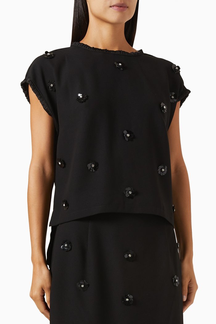 

Floral Embroidered Top, Black
