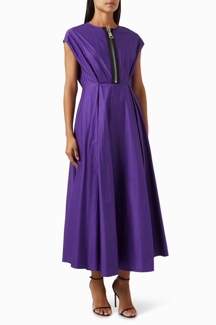

Front Zip Pleated Maxi Dress, Purple
