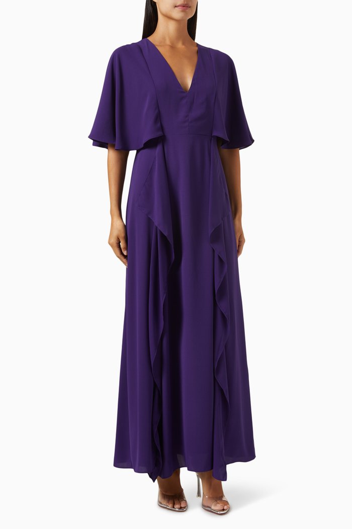 

Frilled Marked Waist Maxi Dress, Purple