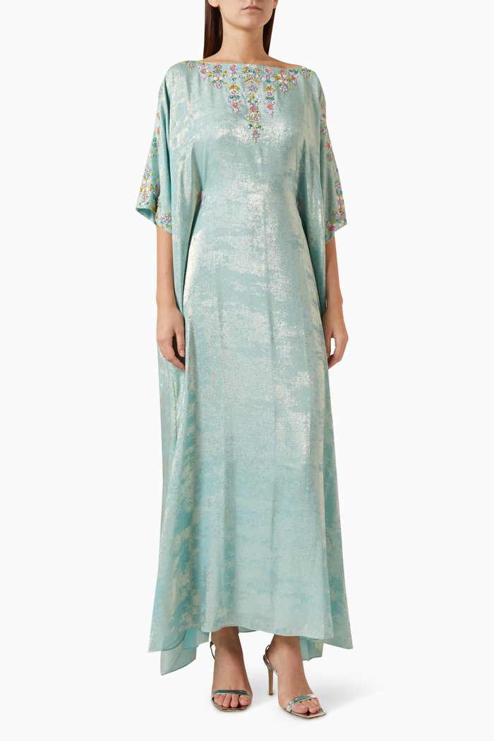 

Bead-embellished Maxi Dress in Metallic-crepe, Blue
