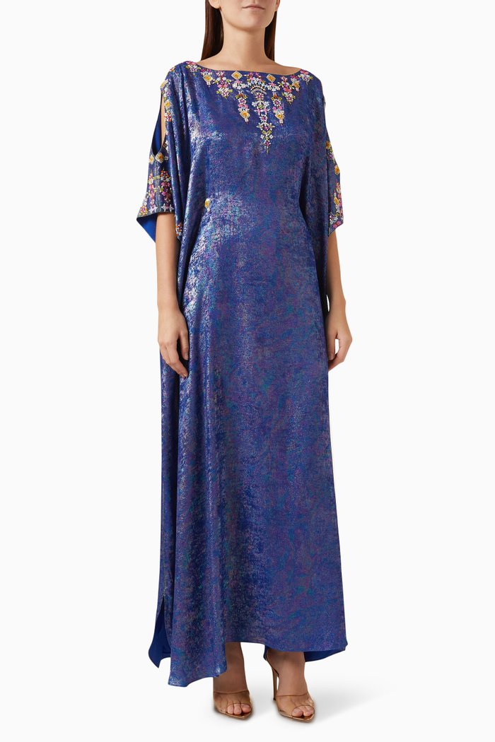 

Bead-embellished Maxi Dress in Metallic-crepe, Blue