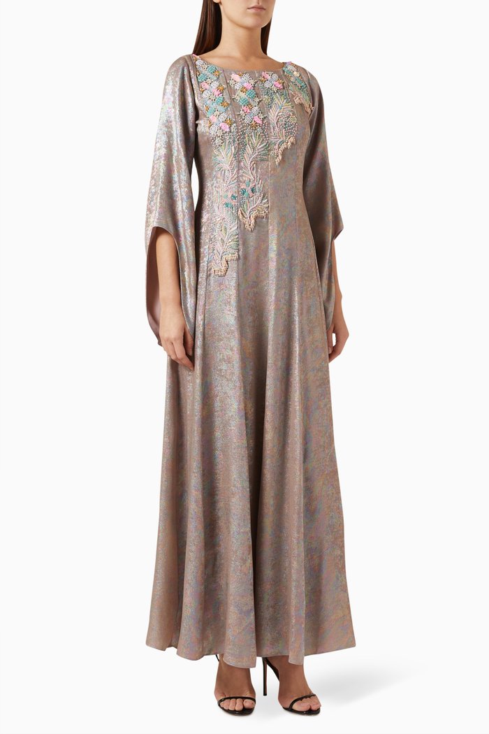 

Bead-embellished Maxi Dress in Metallic-crepe, Neutral
