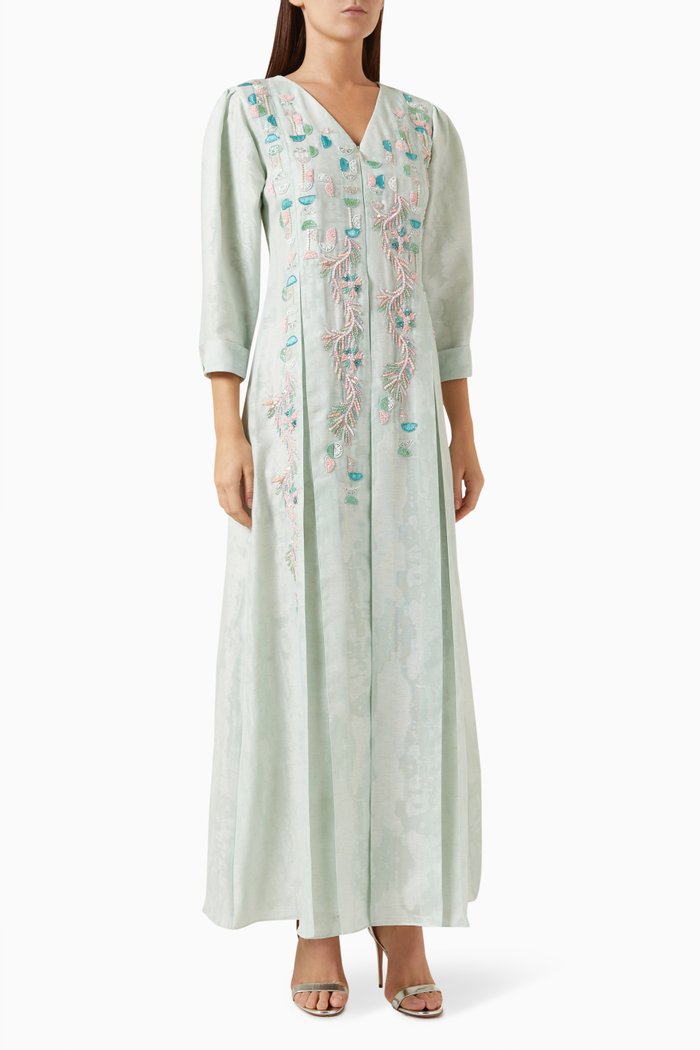 

Bead-embellished Maxi Dress in Linen, Blue