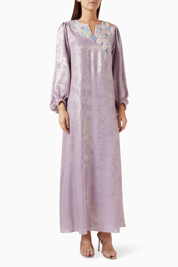 

Two-tone Embellished Kaftan in Crepe, Purple
