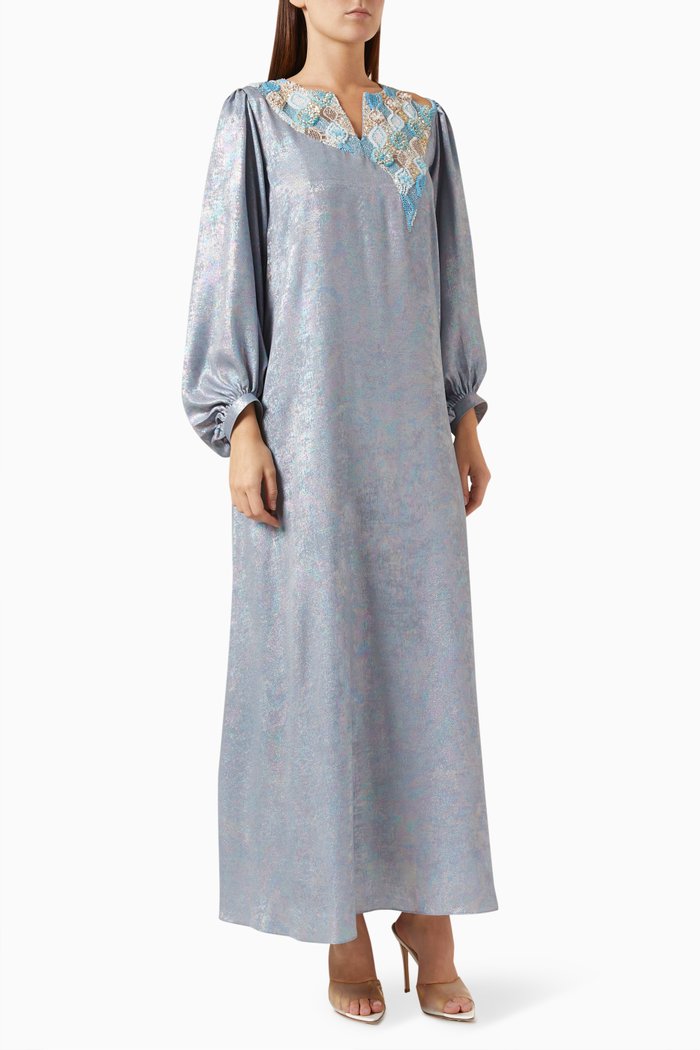 

Two-tone Embellished Kaftan in Crepe, Blue