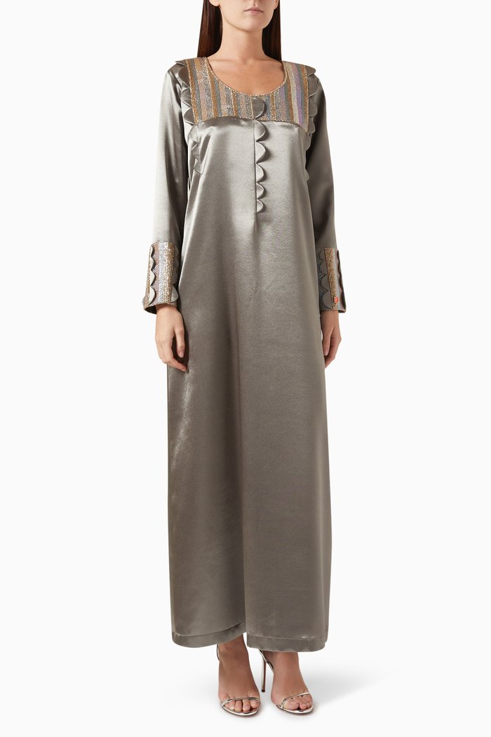 

Scallop-trimmed Jalabiya in Silk Jacquard, Metallic