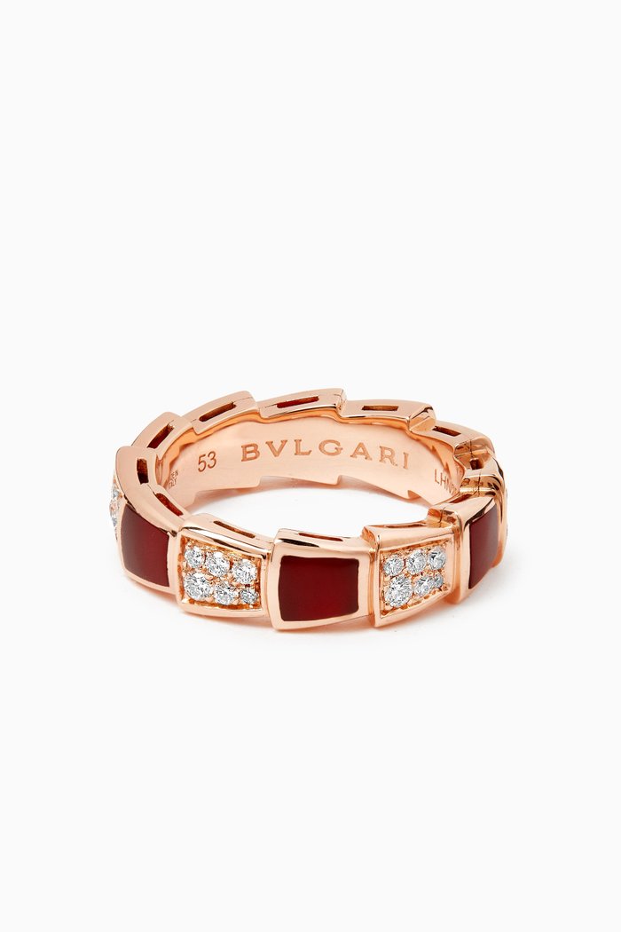

Serpenti Viper Diamond & Carnelian Ring in 18kt Rose Gold