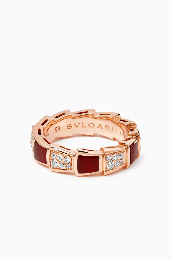 

Serpenti Viper Diamond & Carnelian Ring in 18kt Rose Gold