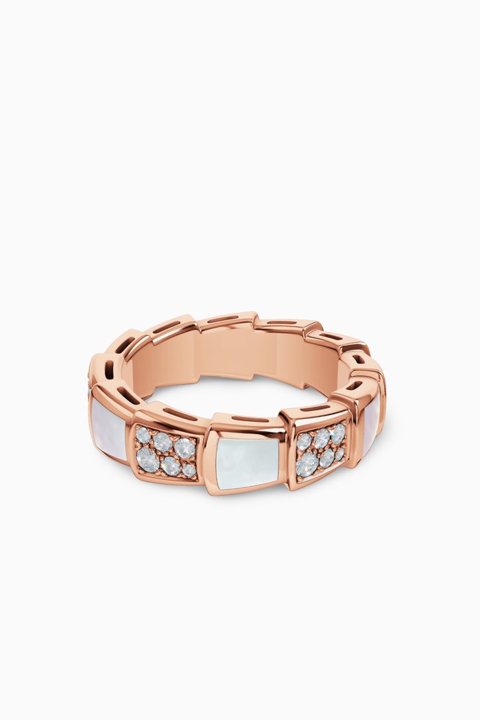 

Serpenti Viper Diamond & Mother-of-Pearl Ring in 18kt Rose Gold