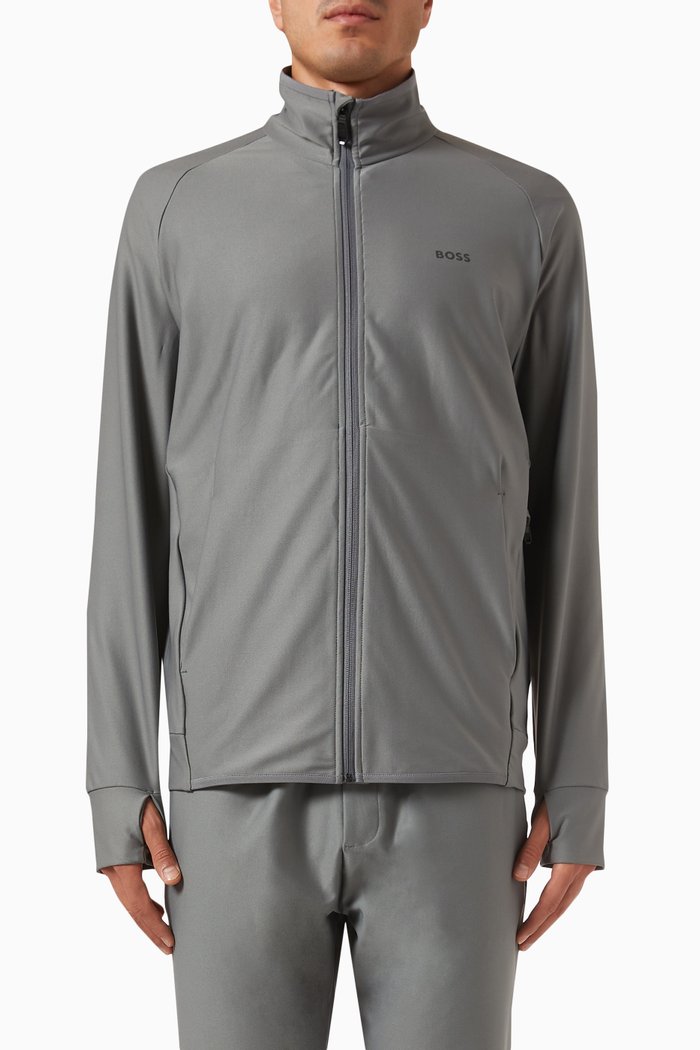 

Logo Zip-up Sweatshirt in Stretch Interlock Fabric, Grey