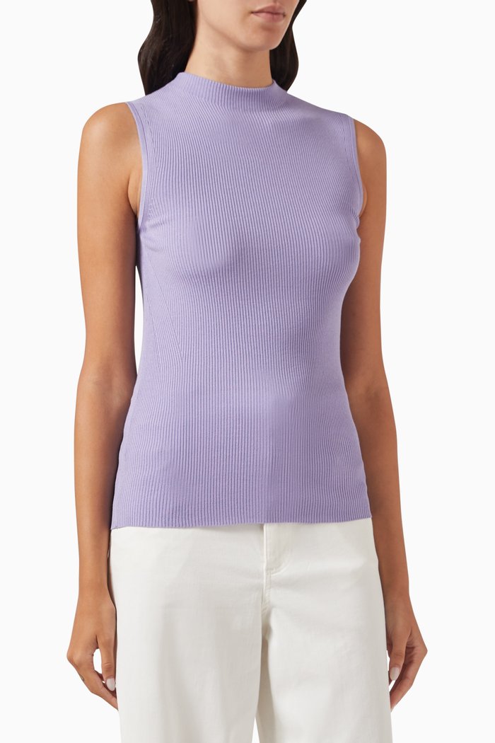 

Feskies Mock-neck Top in Rib-knit, Purple