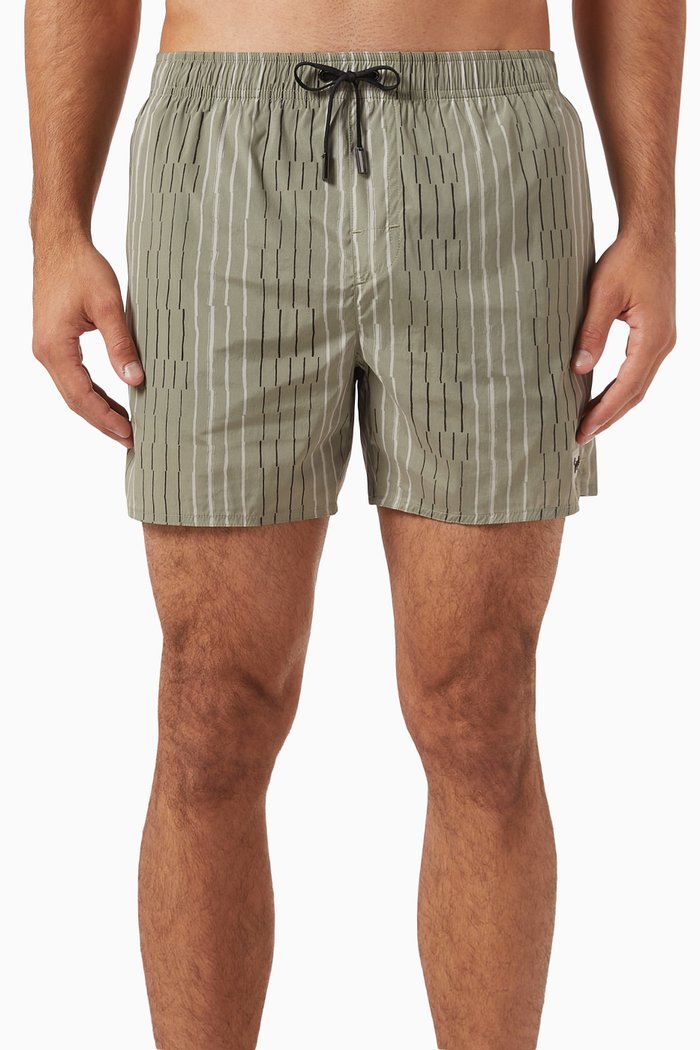 

All-over Striped Swim Shorts, Green
