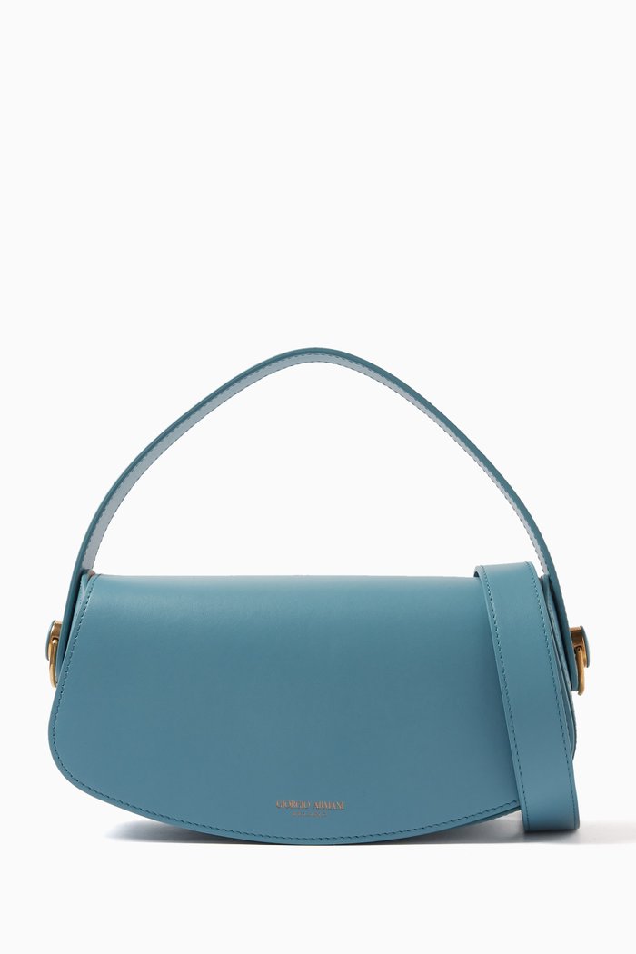 

Flap Crossbody Bag in Calfskin Leather, Blue